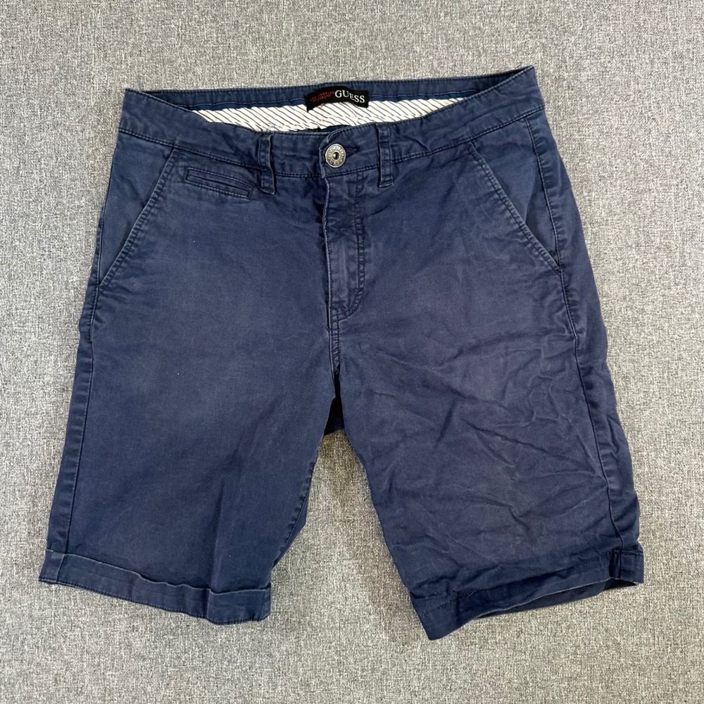 Guess Mens Chino Shorts Navy Blue Cotton Stretch Slim Fit Casual Size 31